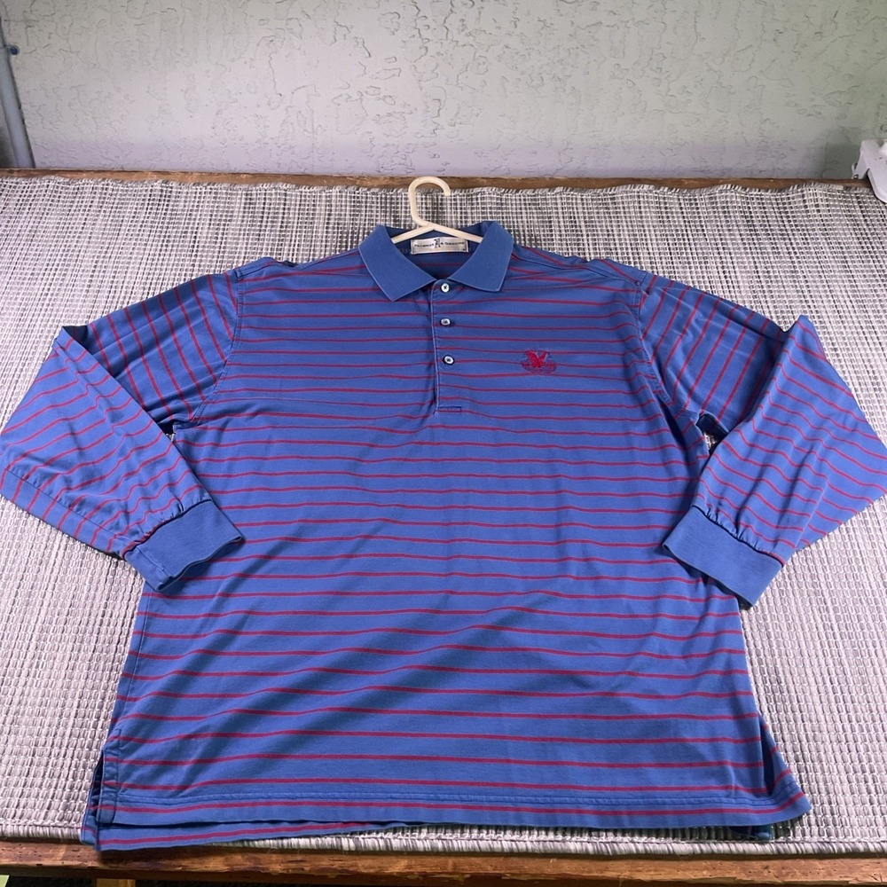 Fairway & Greene Glen Eagles Mens Medium Blue Red Striped Long Sleeve Polo Shirt